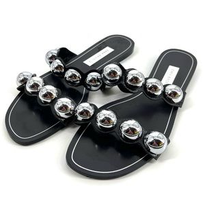 Zara Black Slides with Metallic Silver Ball Studs